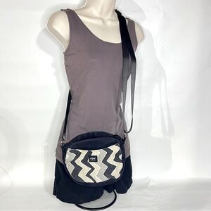 Monet Handbags ~ Black, Gray & Tan Chevron Crossbody ~ Adjustable Strap
